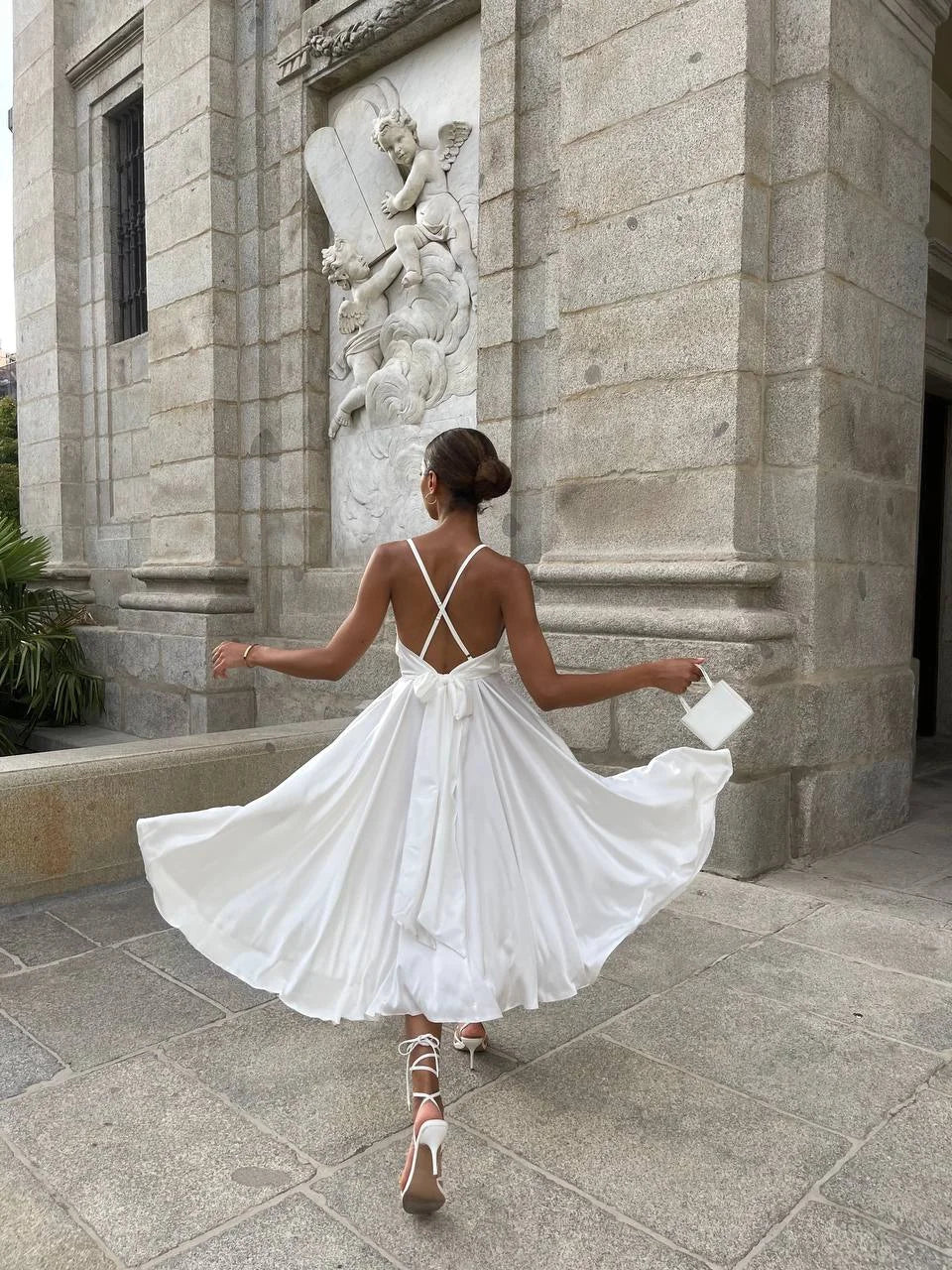 White Dress With Back Ribbon